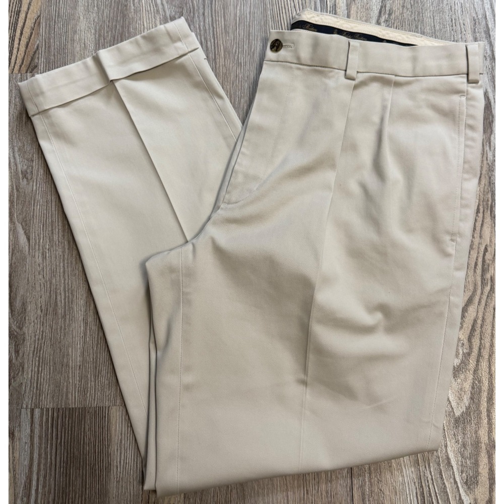 Brooks Brothers Advantage Chino Elliot Pleated Khaki Pants 38x30 Tan Cuffed
